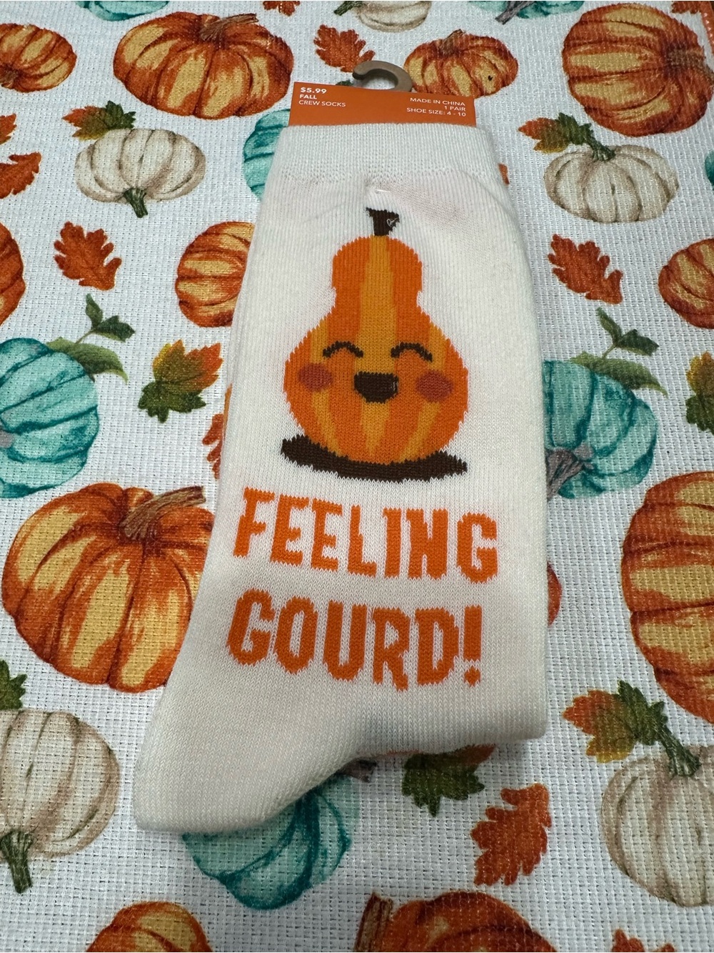 Women’s Crew Socks - White with Orange Gourd Graphic